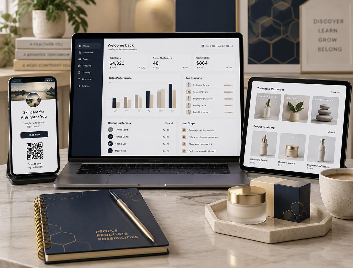 Representative sales dashboard, personal sales page and training tools